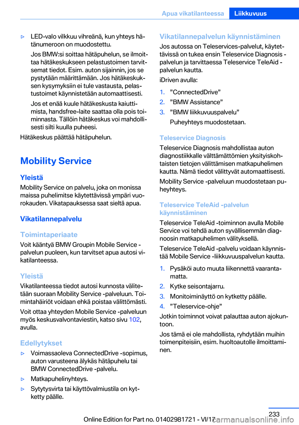 BMW M4 2018  Omistajan Käsikirja (in Finnish) 'y�L�E�D�-�v�a�l�o� �v�i�l�k�k�u�u� �v�i�h�r�e�