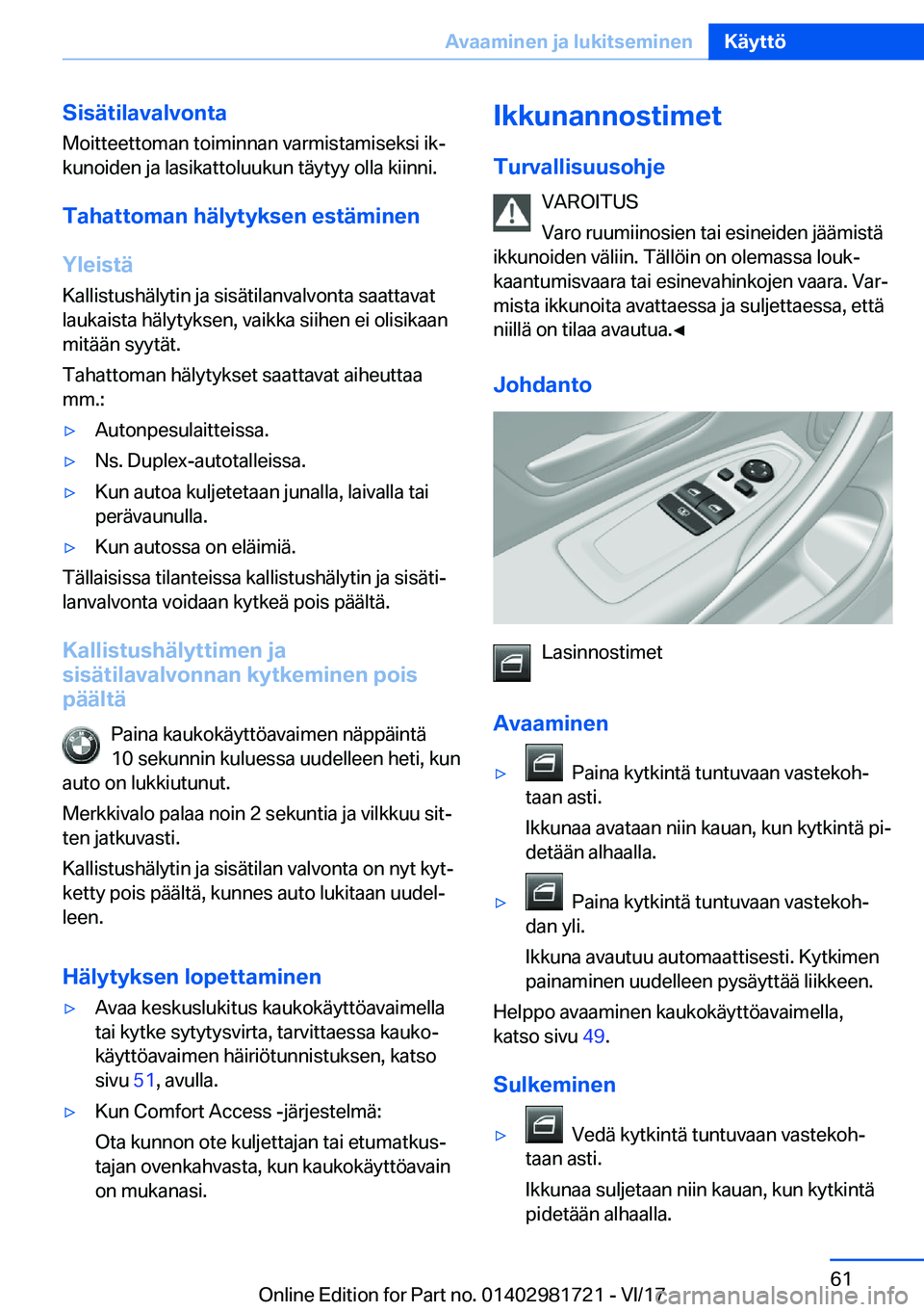 BMW M4 2018  Omistajan Käsikirja (in Finnish) �S�i�s�