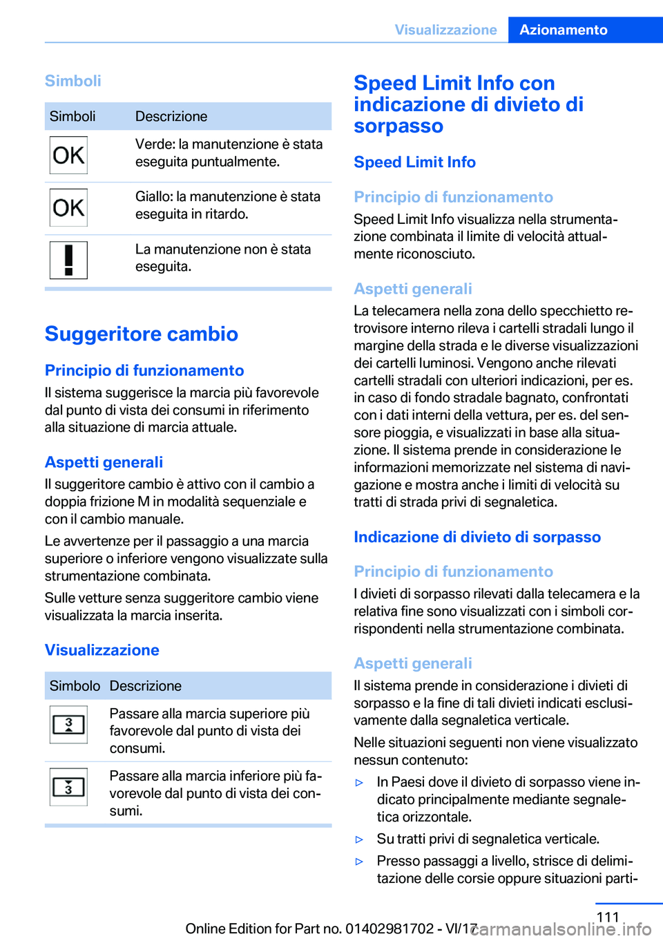 BMW M4 2018  Libretti Di Uso E manutenzione (in Italian) �S�i�m�b�o�l�i�S�i�m�b�o�l�i�D�e�s�c�r�i�z�i�o�n�e�V�e�r�d�e�:� �l�a� �m�a�n�u�t�e�n�z�i�o�n�e� �è� �s�t�a�t�a
�e�s�e�g�u�i�t�a� �p�u�n�t�u�a�l�m�e�n�t�e�.�G�i�a�l�l�o�:� �l�a� �m�a�n�u�t�e�n�z�i�o�n