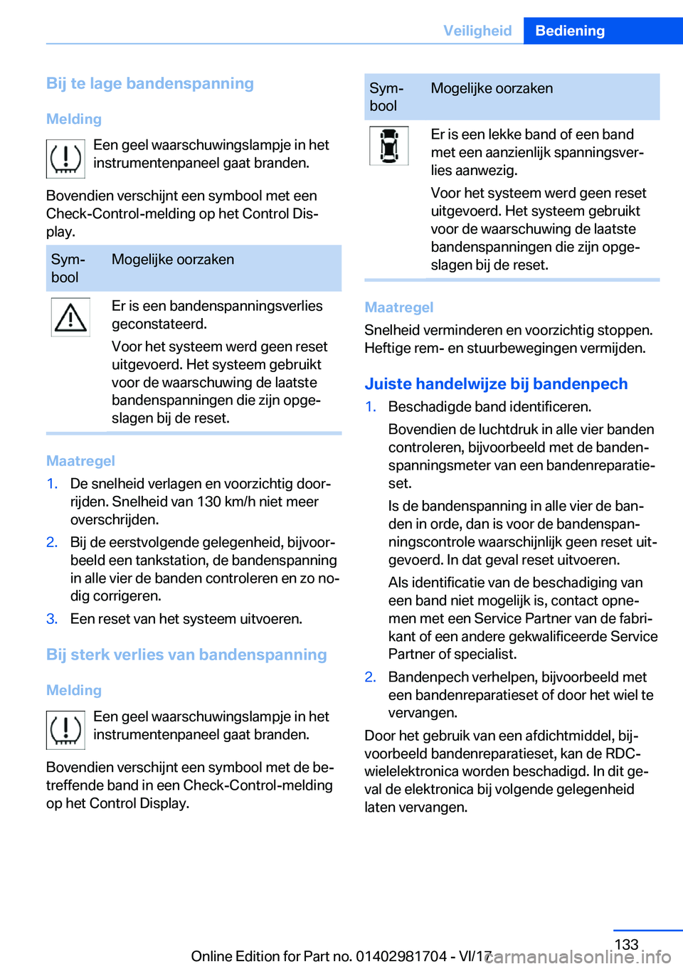 BMW M4 2018  Instructieboekjes (in Dutch) �B�i�j��t�e��l�a�g�e��b�a�n�d�e�n�s�p�a�n�n�i�n�g
�M�e�l�d�i�n�g �E�e�n� �g�e�e�l� �w�a�a�r�s�c�h�u�w�i�n�g�s�l�a�m�p�j�e� �i�n� �h�e�t�i�n�s�t�r�u�m�e�n�t�e�n�p�a�n�e�e�l� �g�a�a�t� �b�r�a�n�d�e�n