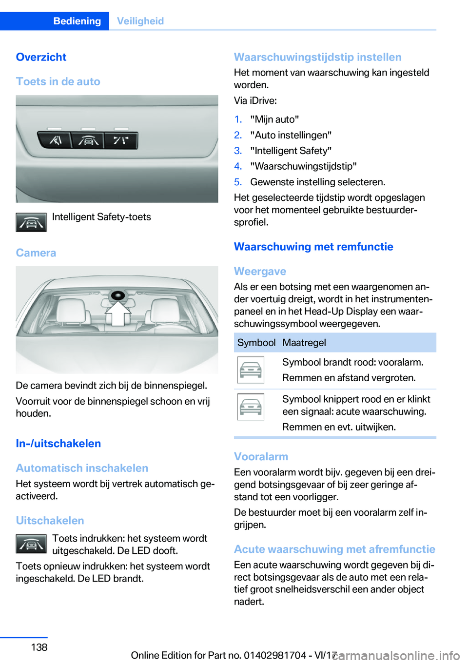 BMW M4 2018  Instructieboekjes (in Dutch) �O�v�e�r�z�i�c�h�t
�T�o�e�t�s��i�n��d�e��a�u�t�o
�I�n�t�e�l�l�i�g�e�n�t� �S�a�f�e�t�y�-�t�o�e�t�s
�C�a�m�e�r�a
�D�e� �c�a�m�e�r�a� �b�e�v�i�n�d�t� �z�i�c�h� �b�i�j� �d�e� �b�i�n�n�e�n�s�p�i�e�g�e�l