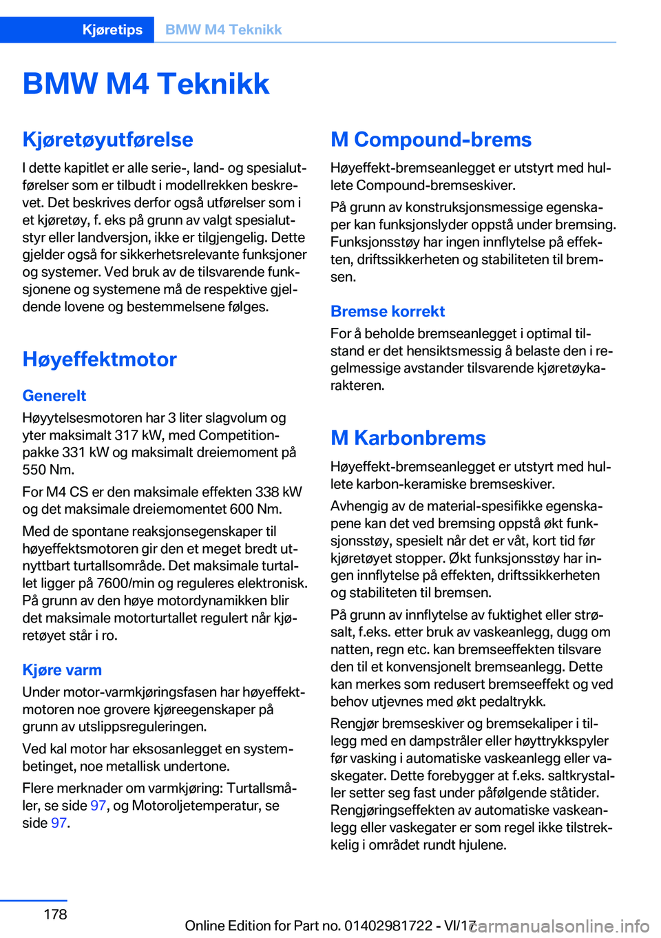 BMW M4 2018  InstruksjonsbØker (in Norwegian) �B�M�W��M�4��T�e�k�n�i�k�k�K�j�