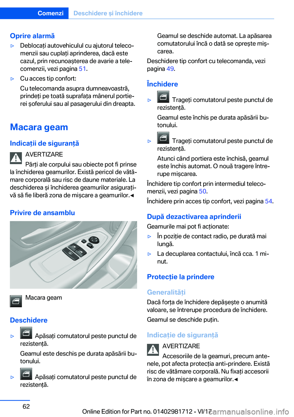 BMW M4 2018  Ghiduri De Utilizare (in Romanian) �O�p�r�i�r�e��a�l�a�r�m�