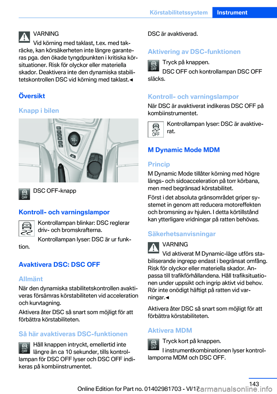 BMW M4 2018  InstruktionsbÖcker (in Swedish) �V�A�R�N�I�N�G
�V�i�d� �k�