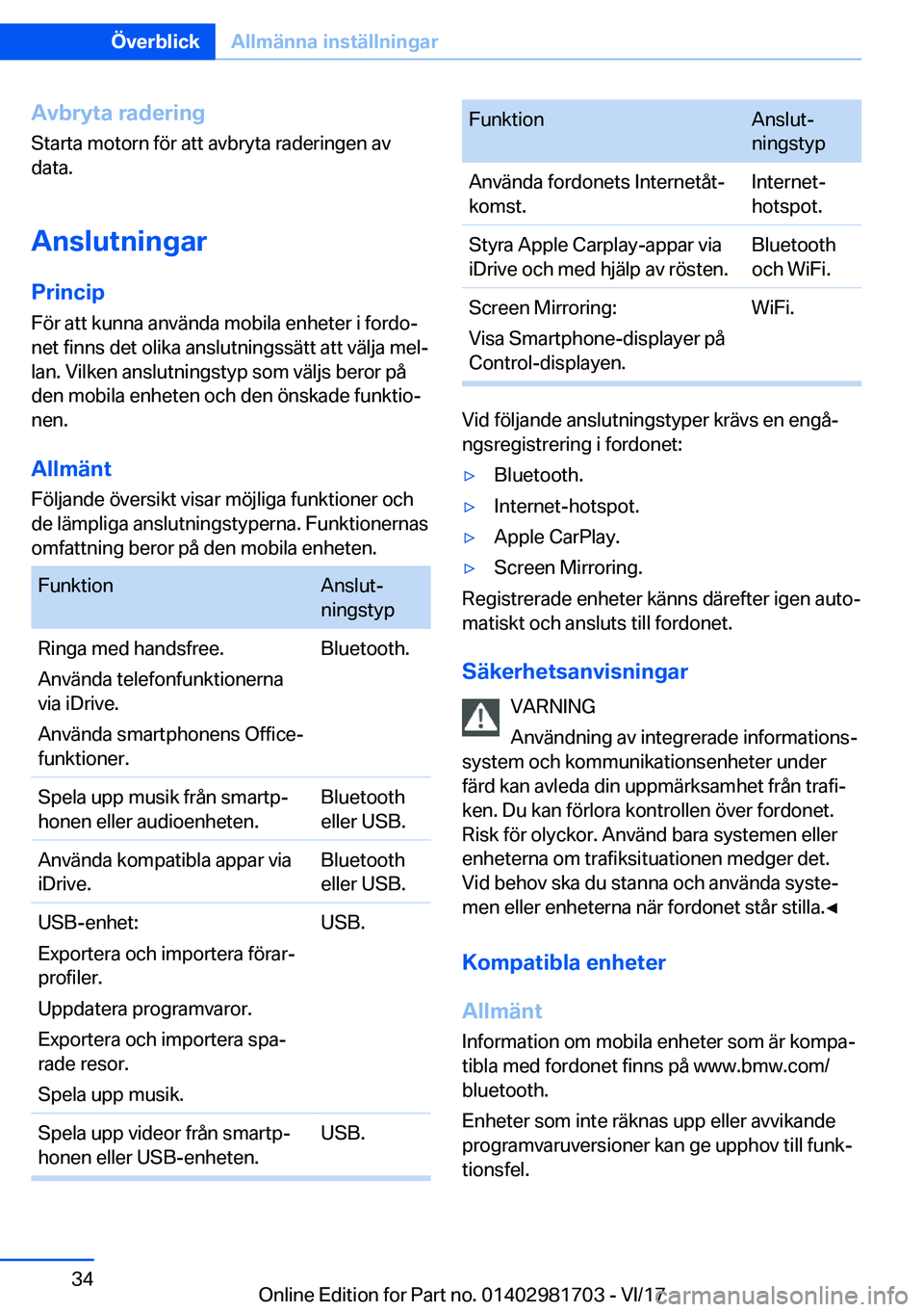 BMW M4 2018  InstruktionsbÖcker (in Swedish) �A�v�b�r�y�t�a��r�a�d�e�r�i�n�g
�S�t�a�r�t�a� �m�o�t�o�r�n� �f�