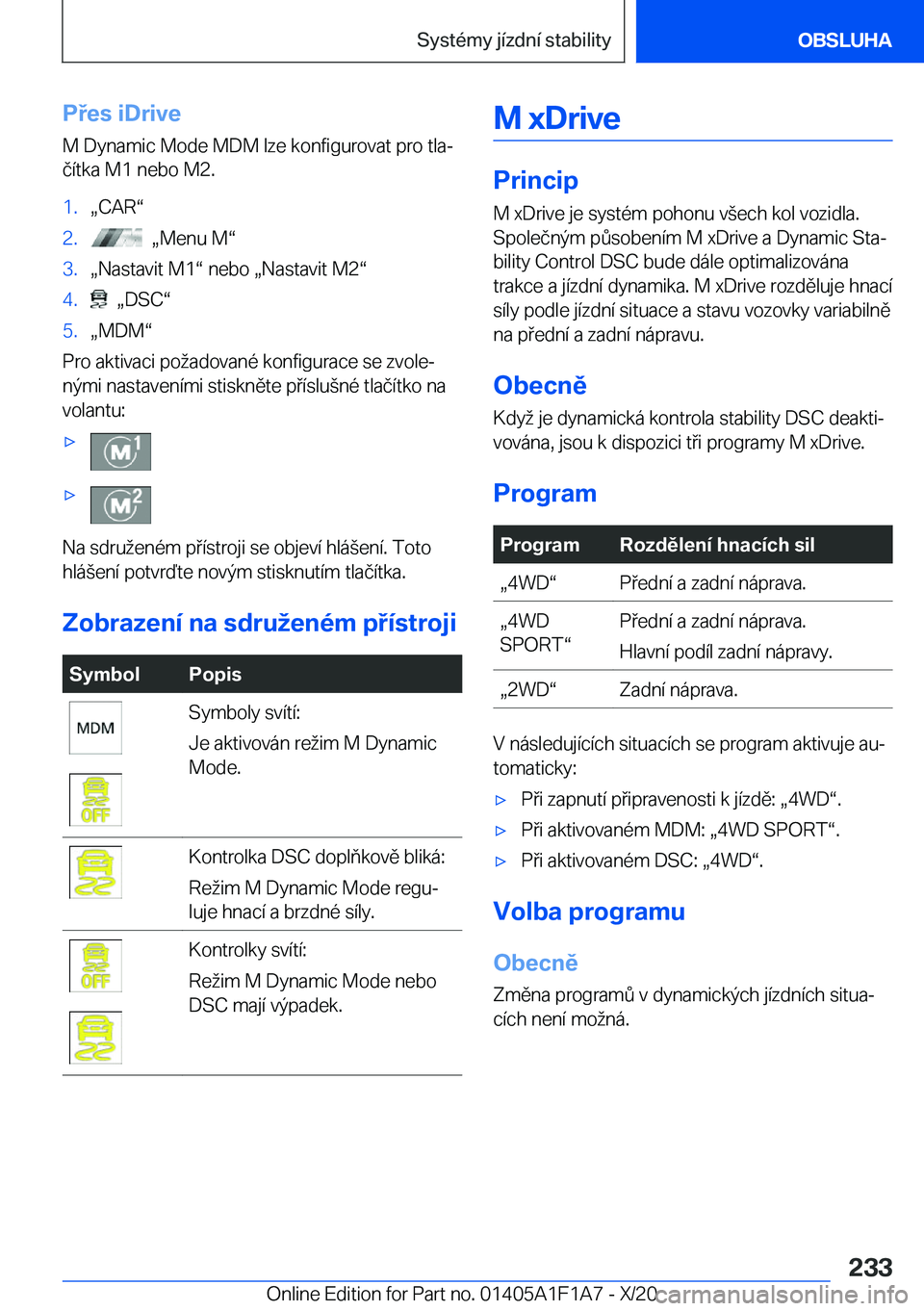 BMW M5 2021  Návod na použití (in Czech) �P�e�s��i�D�r�i�v�e
�M��D�y�n�a�m�i�c��M�o�d�e��M�D�M��l�z�e��k�o�n�f�i�g�u�r�o�v�a�t��p�r�o��t�l�aj
�č�