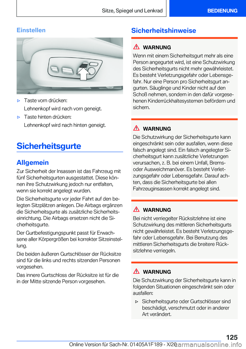 BMW M5 2021  Betriebsanleitungen (in German) �E�i�n�s�t�e�l�l�e�n'x�T�a�s�t�e��v�o�r�n��d�r�