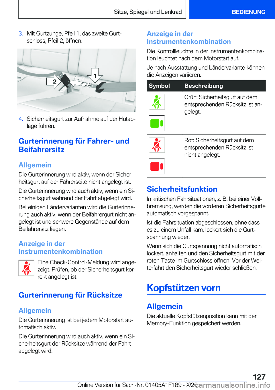 BMW M5 2021  Betriebsanleitungen (in German) �3�.�M�i�t��G�u�r�t�z�u�n�g�e�,��P�f�e�i�l��1�,��d�a�s��z�w�e�i�t�e��G�u�r�tj�s�c�h�l�o�s�s�,��P�f�e�i�l��2�,��