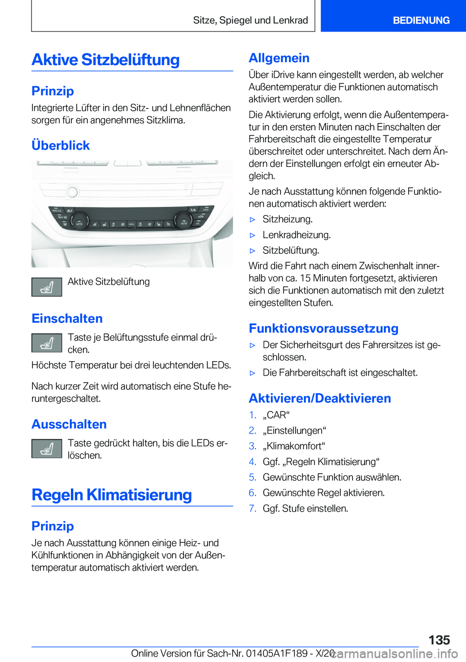 BMW M5 2021  Betriebsanleitungen (in German) �A�k�t�i�v�e��S�i�t�z�b�e�l�