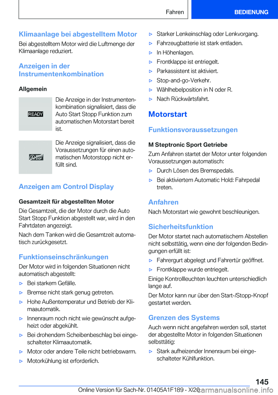 BMW M5 2021  Betriebsanleitungen (in German) �K�l�i�m�a�a�n�l�a�g�e��b�e�i��a�b�g�e�s�t�e�l�l�t�e�m��M�o�t�o�r
�B�e�i��a�b�g�e�s�t�e�l�l�t�e�m��M�o�t�o�r��w�i�r�d��d�i�e��L�u�f�t�m�e�n�g�e��d�e�r �K�l�i�m�a�a�n�l�a�g�e��r�e�d�u�z�i�e�r