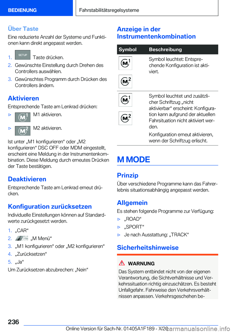 BMW M5 2021  Betriebsanleitungen (in German) �