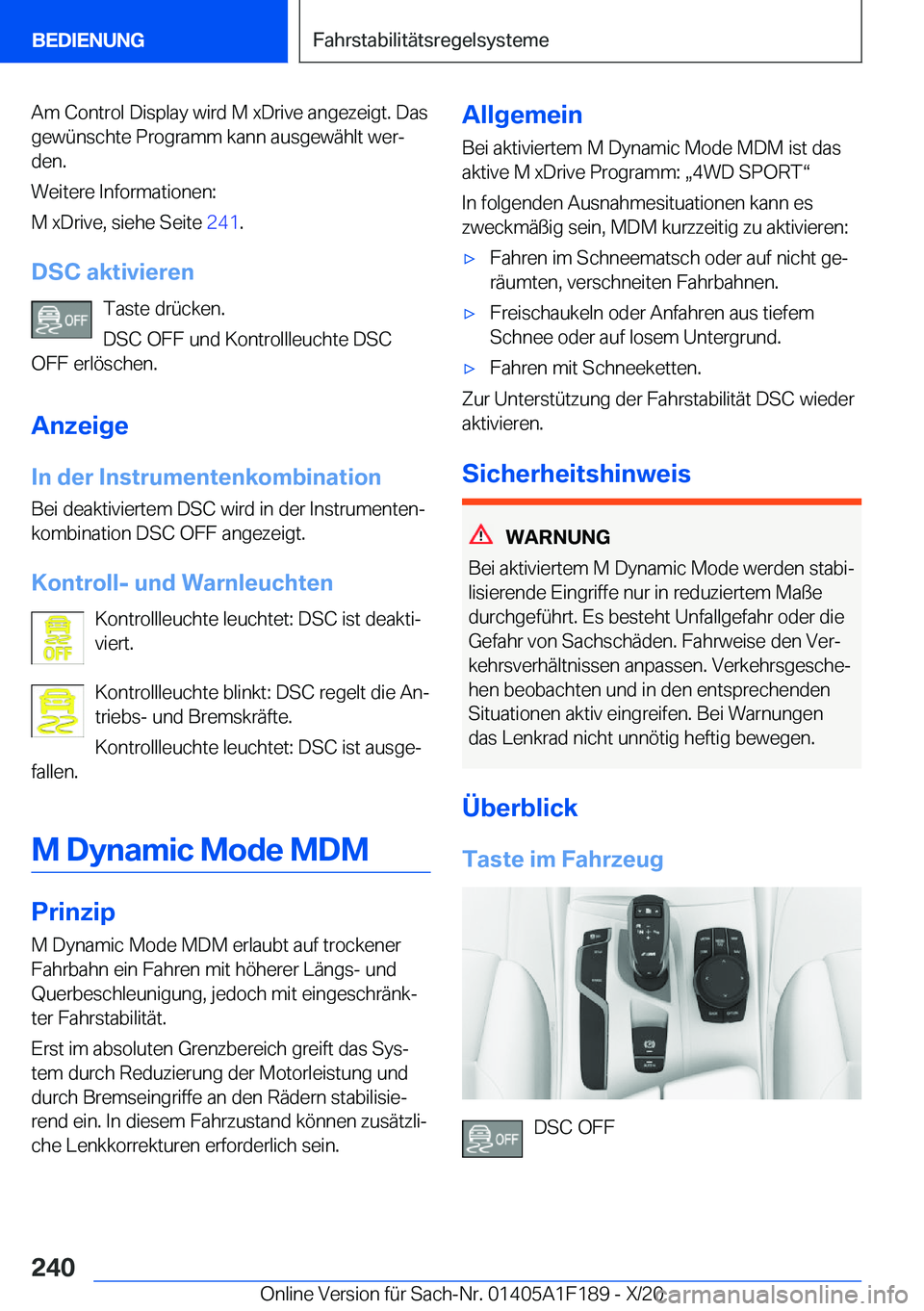 BMW M5 2021  Betriebsanleitungen (in German) �A�m��C�o�n�t�r�o�l��D�i�s�p�l�a�y��w�i�r�d��M��x�D�r�i�v�e��a�n�g�e�z�e�i�g�t�.��D�a�s�g�e�w�