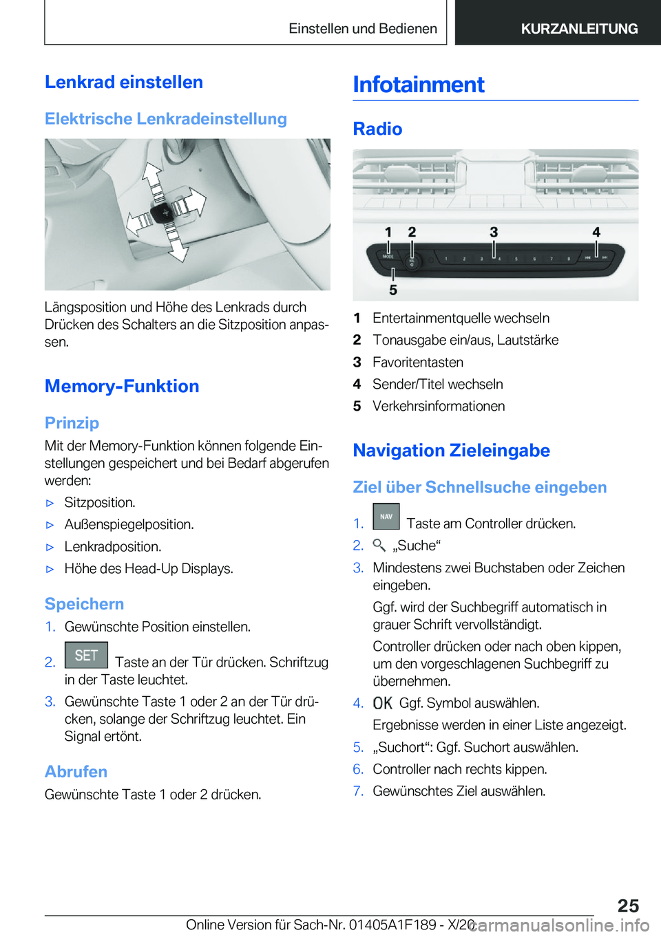 BMW M5 2021  Betriebsanleitungen (in German) �L�e�n�k�r�a�d��e�i�n�s�t�e�l�l�e�n
�E�l�e�k�t�r�i�s�c�h�e��L�e�n�k�r�a�d�e�i�n�s�t�e�l�l�u�n�g
�L�