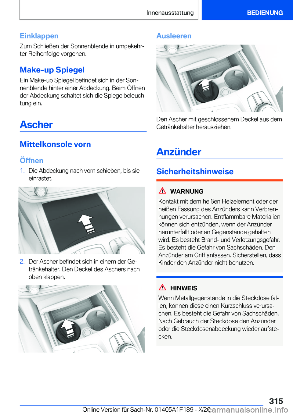 BMW M5 2021  Betriebsanleitungen (in German) �E�i�n�k�l�a�p�p�e�n
�Z�u�m��S�c�h�l�i�e�