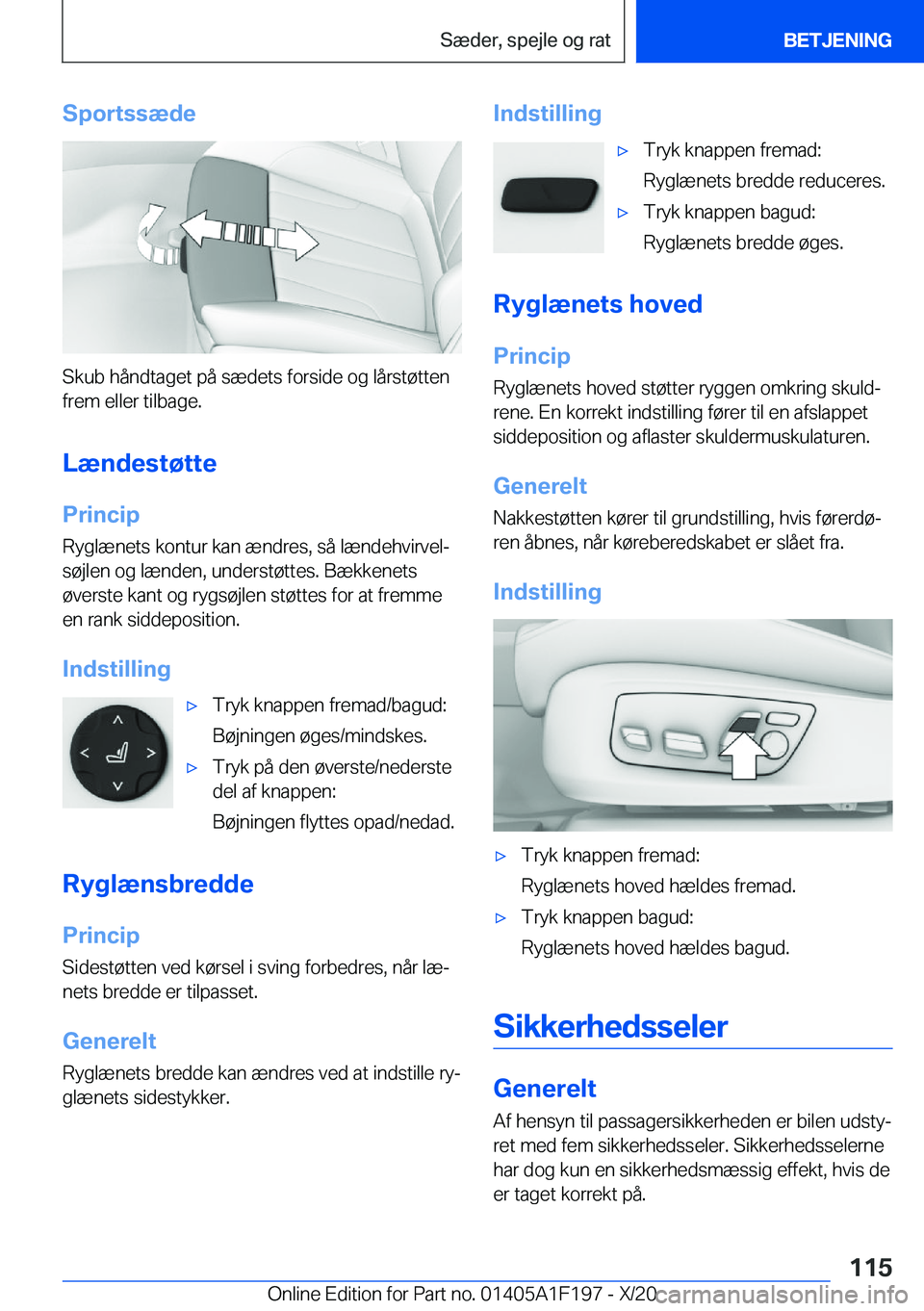 BMW M5 2021  InstruktionsbØger (in Danish) �S�p�o�r�t�s�s�æ�d�e
�S�k�u�b��h�å�n�d�t�a�g�e�t��p�å��s�æ�d�e�t�s��f�o�r�s�i�d�e��o�g��l�å�r�s�t�