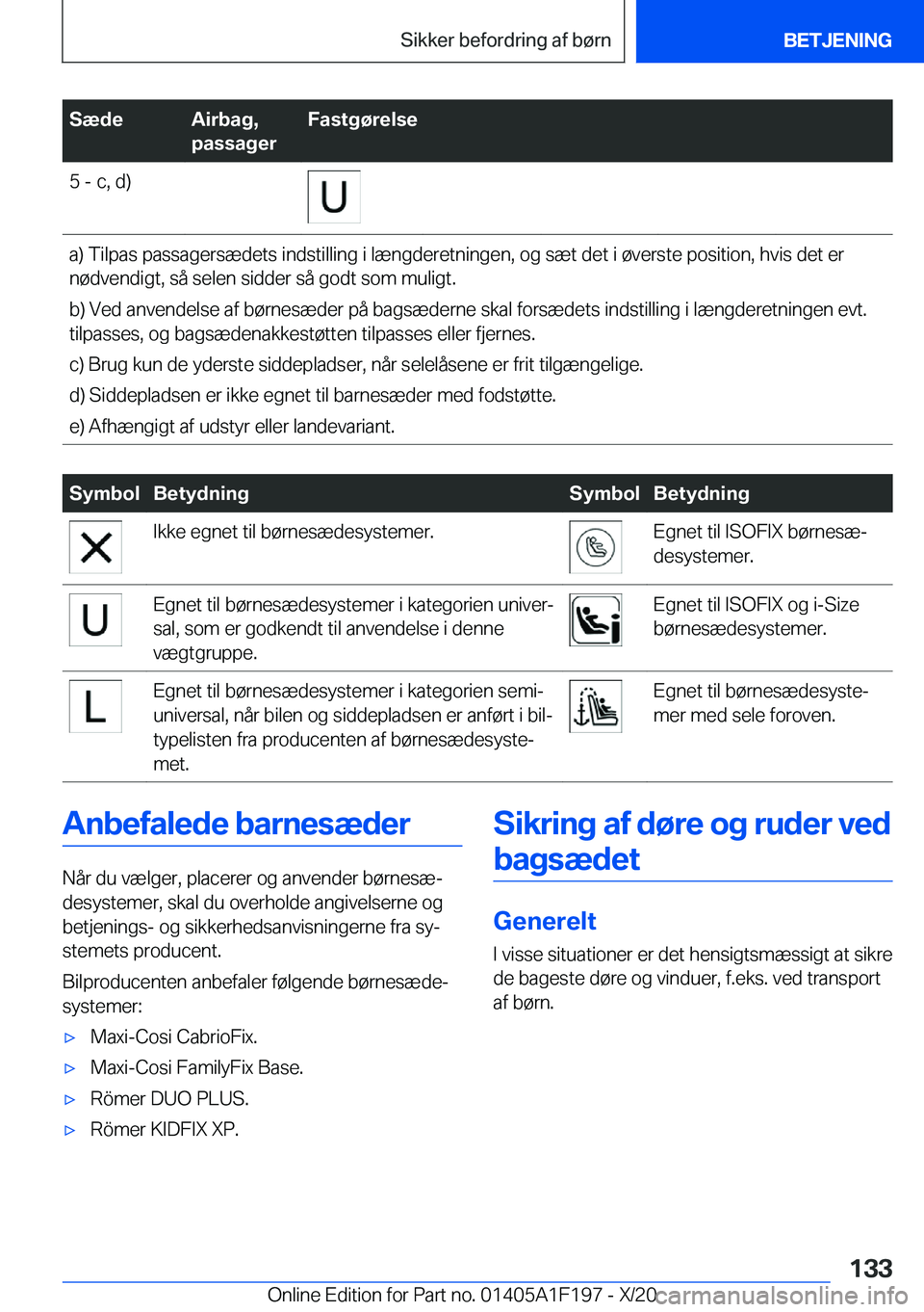 BMW M5 2021  InstruktionsbØger (in Danish) �S�æ�d�e�A�i�r�b�a�g�,
�p�a�s�s�a�g�e�r�F�a�s�t�g�