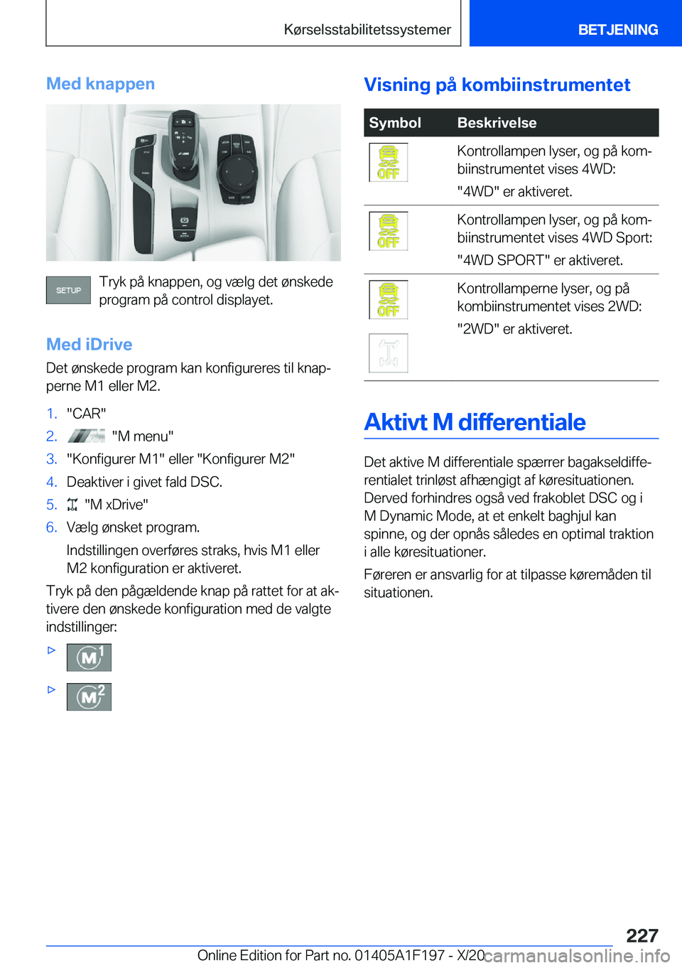 BMW M5 2021  InstruktionsbØger (in Danish) �M�e�d��k�n�a�p�p�e�n
�T�r�y�k��p�å��k�n�a�p�p�e�n�,��o�g��v�æ�l�g��d�e�t��