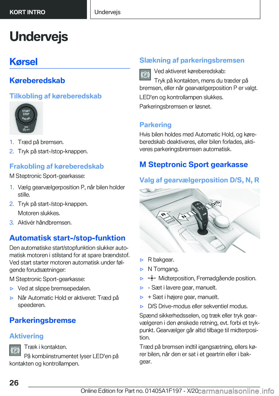 BMW M5 2021  InstruktionsbØger (in Danish) �U�n�d�e�r�v�e�j�s�K�