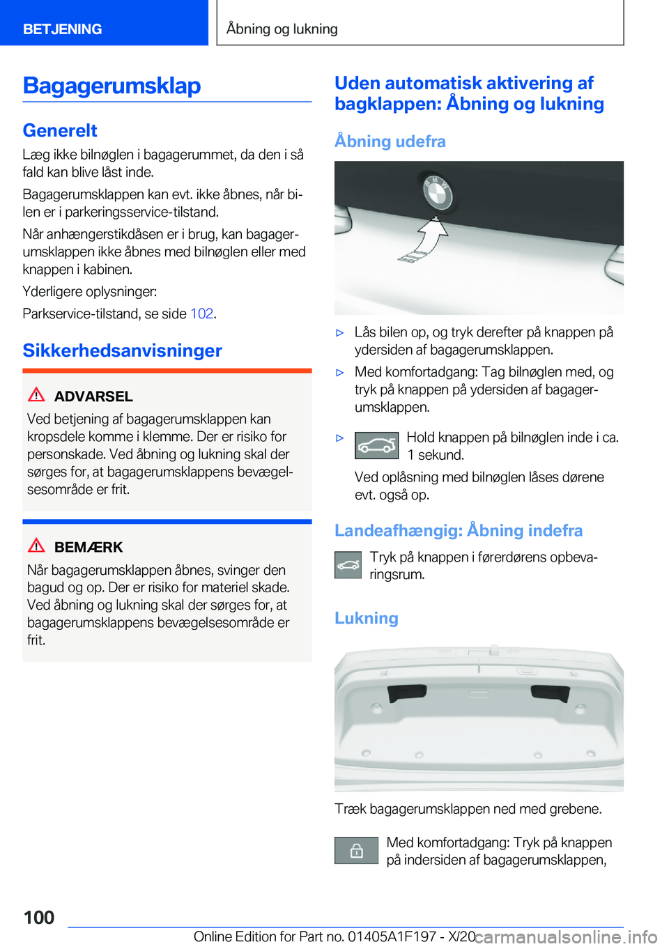 BMW M5 2021  InstruktionsbØger (in Danish) �B�a�g�a�g�e�r�u�m�s�k�l�a�p
�G�e�n�e�r�e�l�t�L�æ�g��i�k�k�e��b�i�l�n�