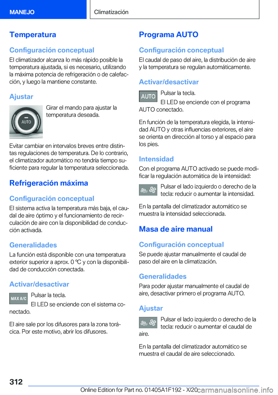BMW M5 2021  Manuales de Empleo (in Spanish) �T�e�m�p�e�r�a�t�u�r�a�C�o�n�f�i�g�u�r�a�c�i�