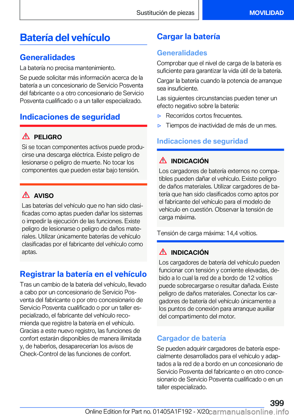 BMW M5 2021  Manuales de Empleo (in Spanish) �B�a�t�e�r�