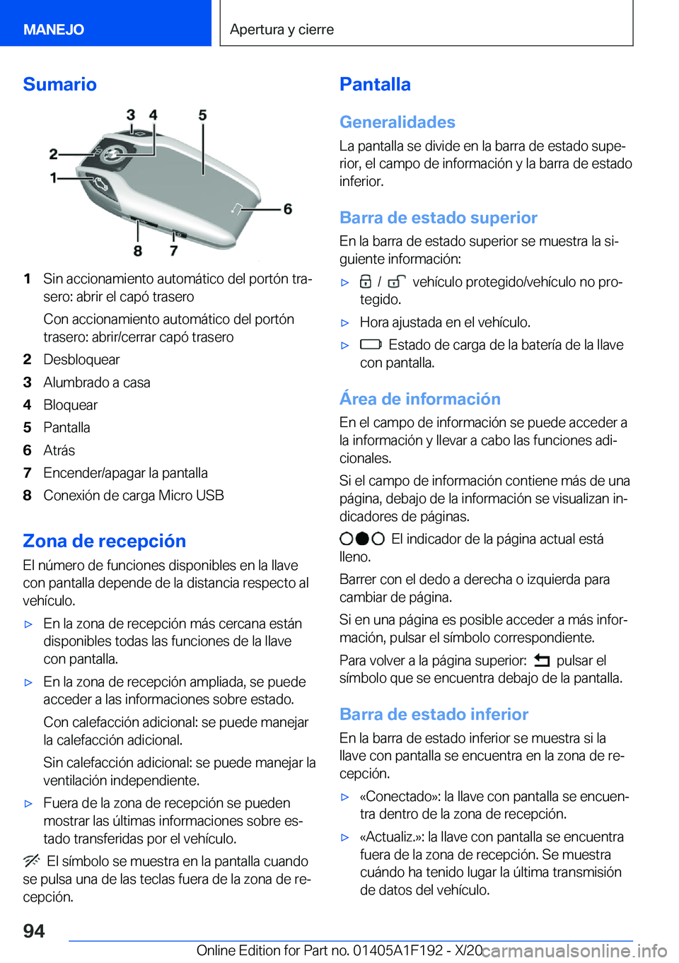 BMW M5 2021  Manuales de Empleo (in Spanish) �S�u�m�a�r�i�o�1�S�i�n��a�c�c�i�o�n�a�m�i�e�n�t�o��a�u�t�o�m�