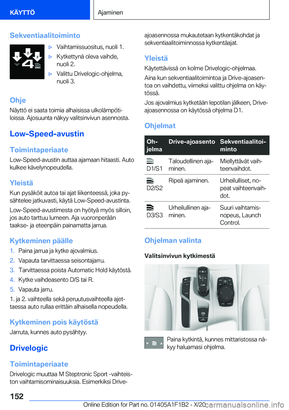 BMW M5 2021  Omistajan Käsikirja (in Finnish) �S�e�k�v�e�n�t�i�a�a�l�i�t�o�i�m�i�n�t�o'x�V�a�i�h�t�a�m�i�s�s�u�o�s�i�t�u�s�,��n�u�o�l�i��1�.'x�K�y�t�k�e�t�t�y�n�