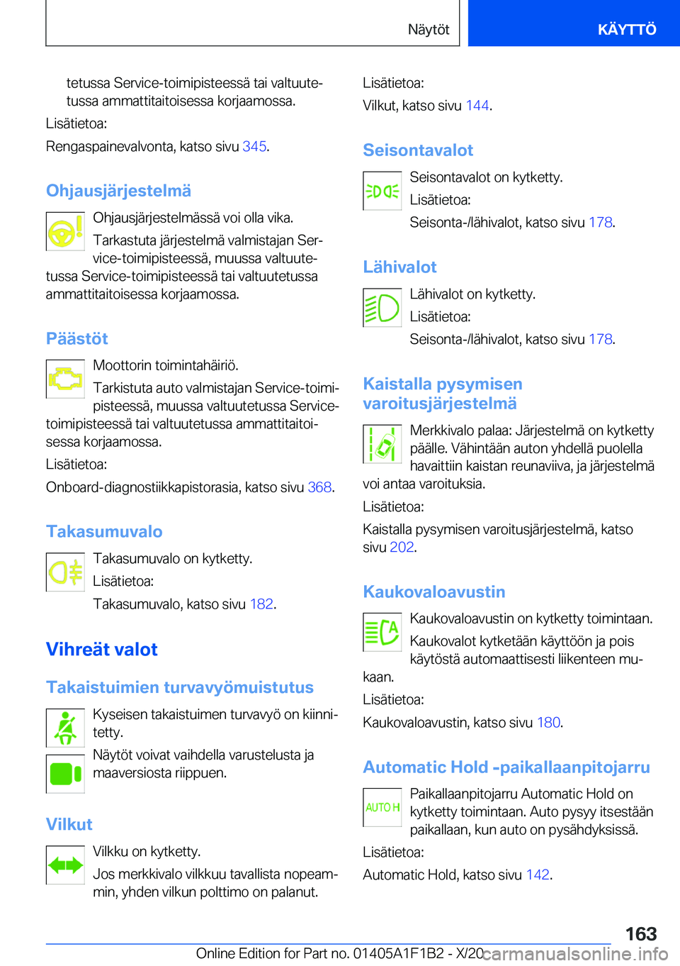 BMW M5 2021  Omistajan Käsikirja (in Finnish) �t�e�t�u�s�s�a��S�e�r�v�i�c�e�-�t�o�i�m�i�p�i�s�t�e�e�s�s�