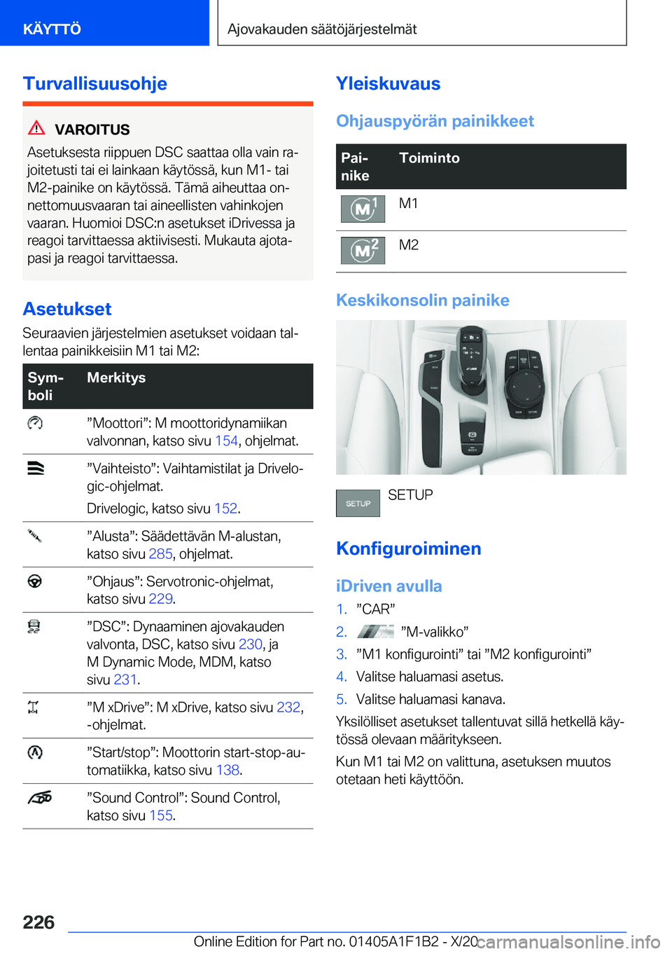 BMW M5 2021  Omistajan Käsikirja (in Finnish) �T�u�r�v�a�l�l�i�s�u�u�s�o�h�j�e
�V�A�R�O�I�T�U�S
�A�s�e�t�u�k�s�e�s�t�a��r�i�i�p�p�u�e�n��D�S�C��s�a�a�t�t�a�a��o�l�l�a��v�a�i�n��r�aj
�j�o�i�t�e�t�u�s�t�i��t�a�i��e�i��l�a�i�n�k�a�a�n��k�