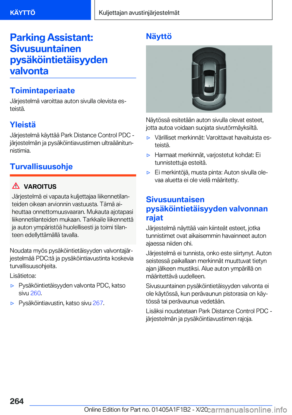 BMW M5 2021  Omistajan Käsikirja (in Finnish) �P�a�r�k�i�n�g��A�s�s�i�s�t�a�n�t�:�S�i�v�u�s�u�u�n�t�a�i�n�e�n �p�y�s�