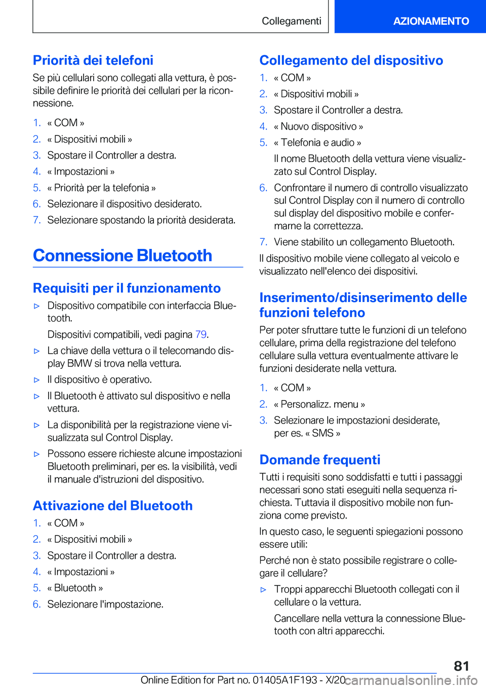 BMW M5 2021  Libretti Di Uso E manutenzione (in Italian) �P�r�i�o�r�i�t�