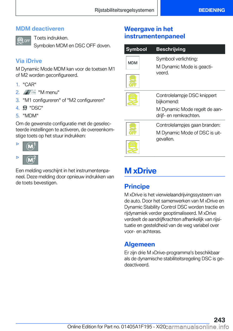 BMW M5 2021  Instructieboekjes (in Dutch) �M�D�M��d�e�a�c�t�i�v�e�r�e�n�T�o�e�t�s��i�n�d�r�u�k�k�e�n�.
�S�y�m�b�o�l�e�n��M�D�M��e�n��D�S�C��O�F�F��d�o�v�e�n�.
�V�i�a��i�D�r�i�v�e
�M��D�y�n�a�m�i�c��M�o�d�e��M�D�M��k�a�n��v�o�o�r�