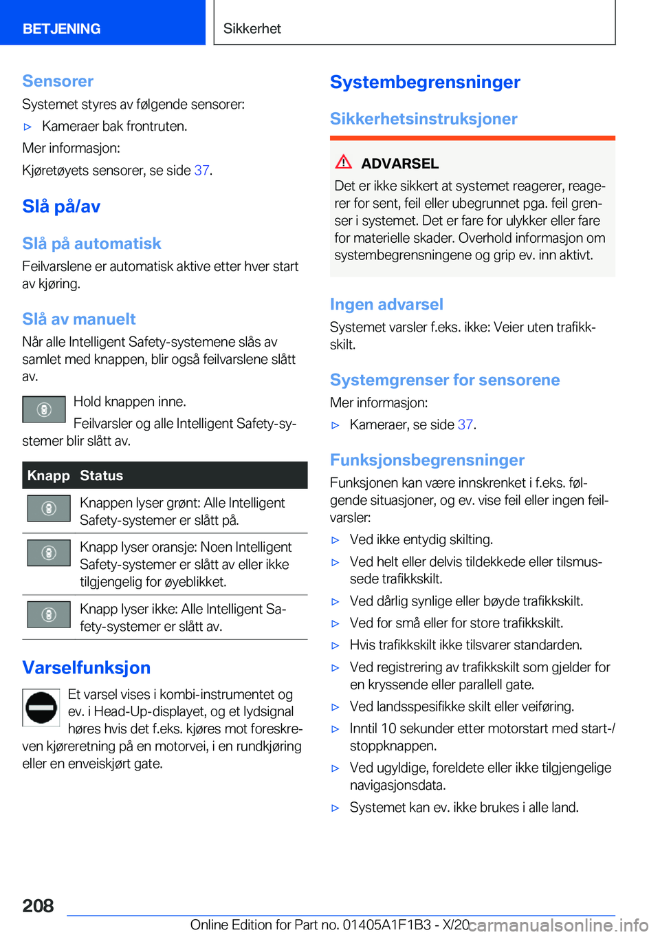 BMW M5 2021  InstruksjonsbØker (in Norwegian) �S�e�n�s�o�r�e�r�S�y�s�t�e�m�e�t��s�t�y�r�e�s��a�v��f�