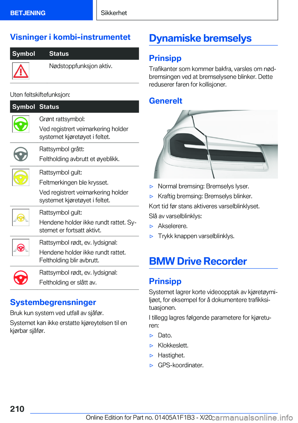 BMW M5 2021  InstruksjonsbØker (in Norwegian) �V�i�s�n�i�n�g�e�r��i��k�o�m�b�i�-�i�n�s�t�r�u�m�e�n�t�e�t�S�y�m�b�o�l�S�t�a�t�u�s�N�