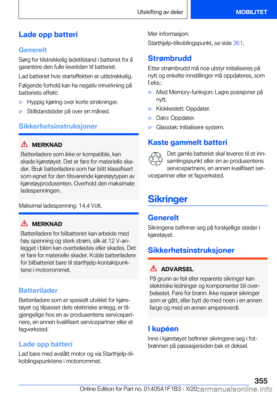 BMW M5 2021  InstruksjonsbØker (in Norwegian) �L�a�d�e��o�p�p��b�a�t�t�e�r�i
�G�e�n�e�r�e�l�t
�S�