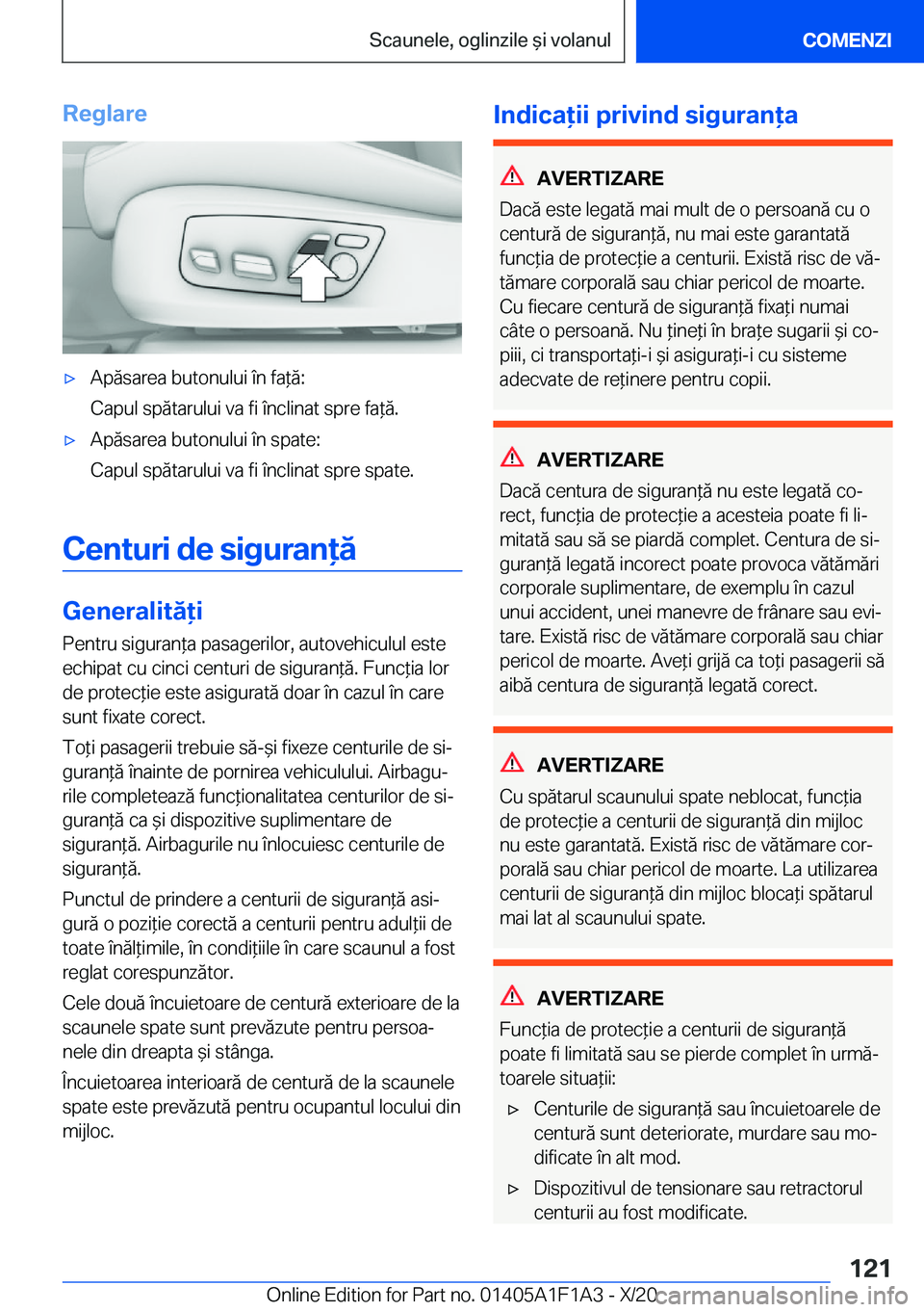 BMW M5 2021  Ghiduri De Utilizare (in Romanian) �R�e�g�l�a�r�e'x�A�p�ă�s�a�r�e�a��b�u�t�o�n�u�l�u�i��