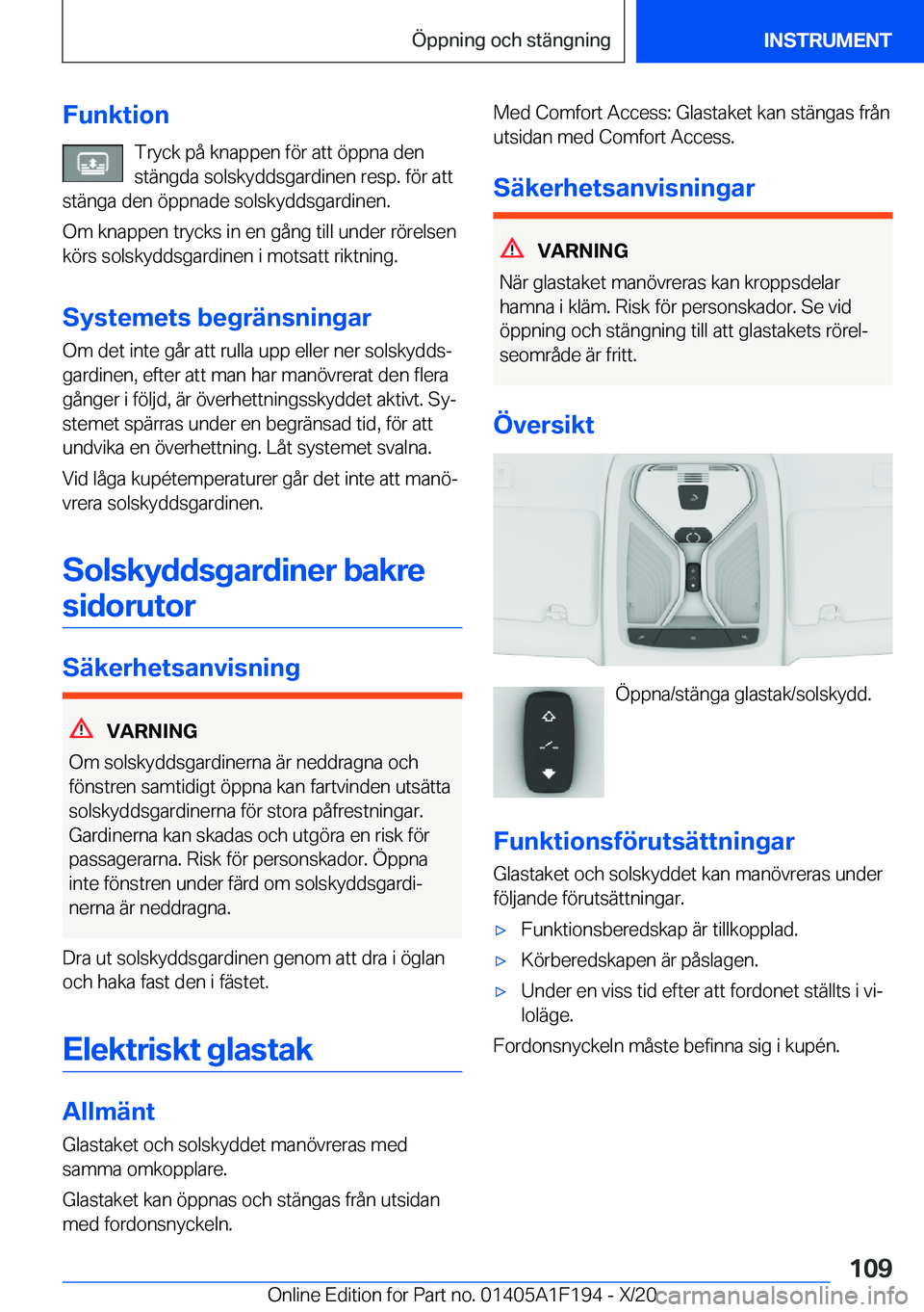 BMW M5 2021  InstruktionsbÖcker (in Swedish) �F�u�n�k�t�i�o�n�T�r�y�c�k��p�å��k�n�a�p�p�e�n��f�