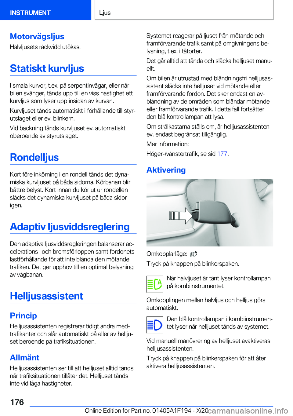 BMW M5 2021  InstruktionsbÖcker (in Swedish) �M�o�t�o�r�v�ä�g�s�l�j�u�s�H�a�l�v�l�j�u�s�e�t�s��r�ä�c�k�v�i�d�d��u�t�