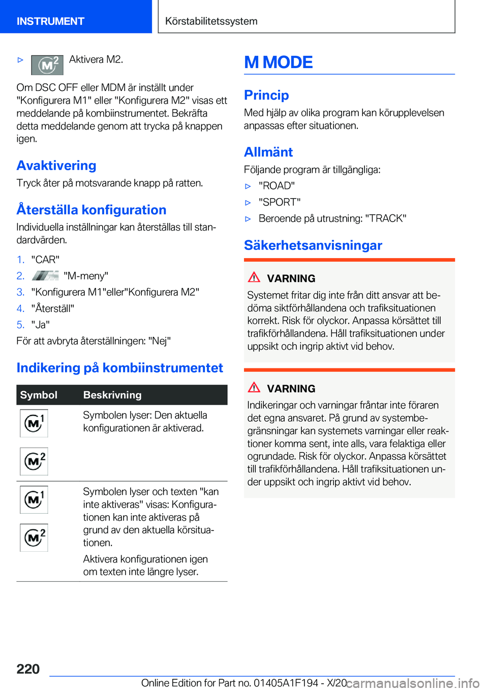 BMW M5 2021  InstruktionsbÖcker (in Swedish) 'x�A�k�t�i�v�e�r�a��M�2�.
�O�m��D�S�C��O�F�F��e�l�l�e�r��M�D�M��ä�r��i�n�s�t�ä�l�l�t��u�n�d�e�r
��K�o�n�f�i�g�u�r�e�r�a��M�1���e�l�l�e�r���K�o�n�f�i�g�u�r�e�r�a��M�2���v�i�s�a�s
