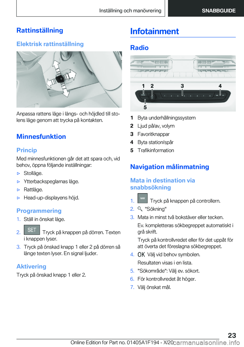 BMW M5 2021  InstruktionsbÖcker (in Swedish) �R�a�t�t�i�n�s�t�ä�l�l�n�i�n�g�E�l�e�k�t�r�i�s�k��r�a�t�t�i�n�s�t�ä�l�l�n�i�n�g
�A�n�p�a�s�s�a��r�a�t�t�e�n�s��l�ä�g�e��i��l�ä�n�g�s�-��o�c�h��h�