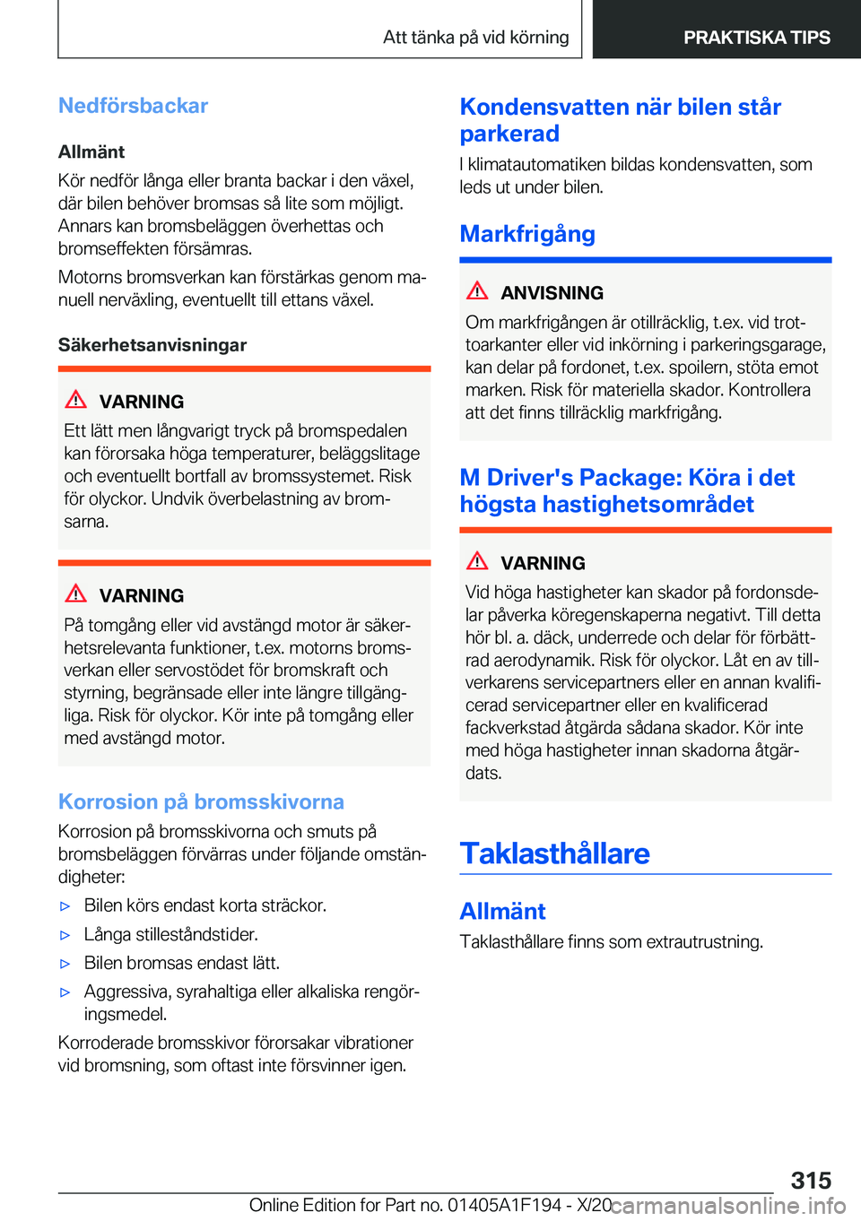 BMW M5 2021  InstruktionsbÖcker (in Swedish) �N�e�d�f�