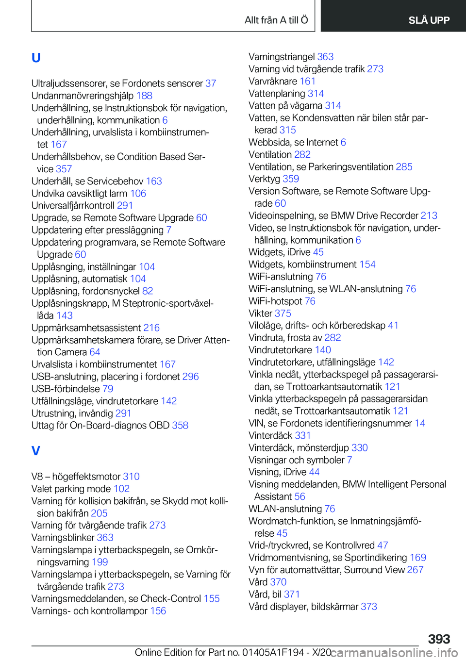 BMW M5 2021  InstruktionsbÖcker (in Swedish) �U
�U�l�t�r�a�l�j�u�d�s�s�e�n�s�o�r�e�r�,��s�e��F�o�r�d�o�n�e�t�s��s�e�n�s�o�r�e�r� �3�7�
�U�n�d�a�n�m�a�n�