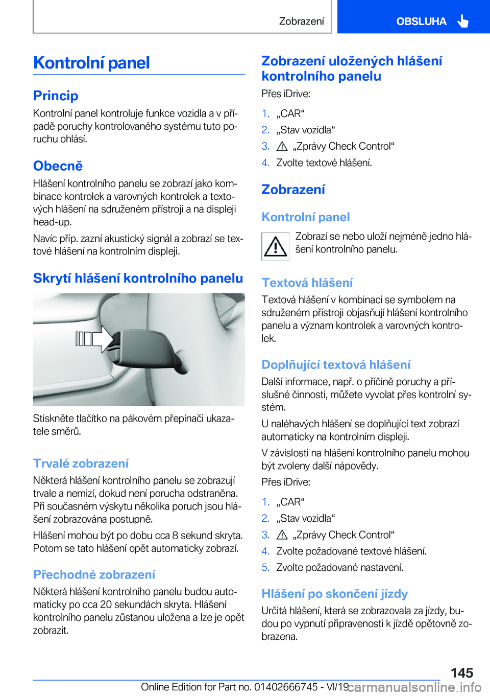 BMW M5 2020  Návod na použití (in Czech) �K�o�n�t�r�o�l�n�