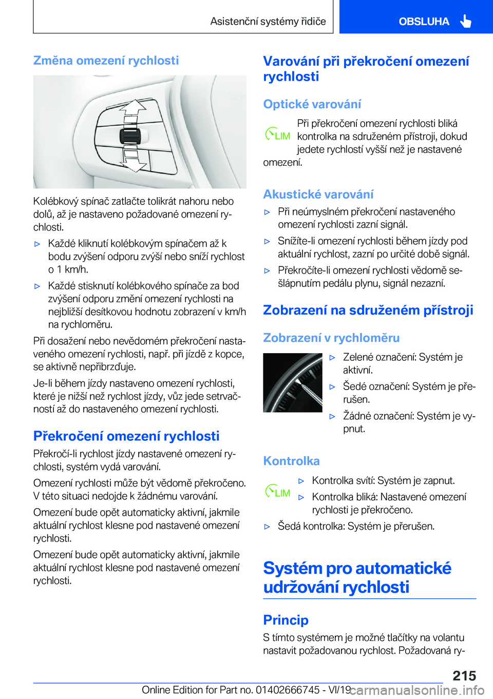 BMW M5 2020  Návod na použití (in Czech) �Z�m�ě�n�a��o�m�e�z�e�n�