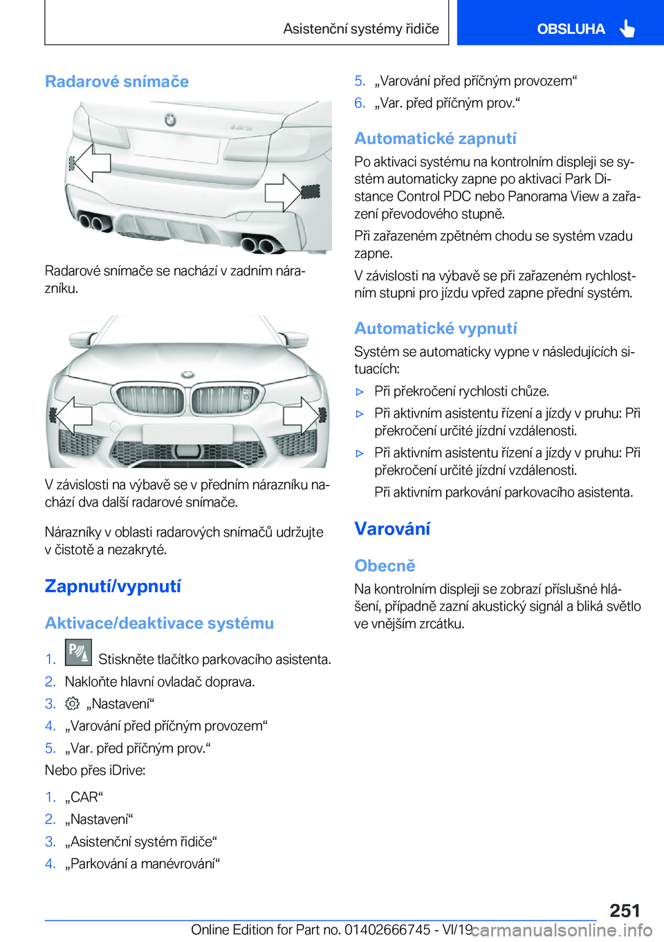 BMW M5 2020  Návod na použití (in Czech) �R�a�d�a�r�o�v�