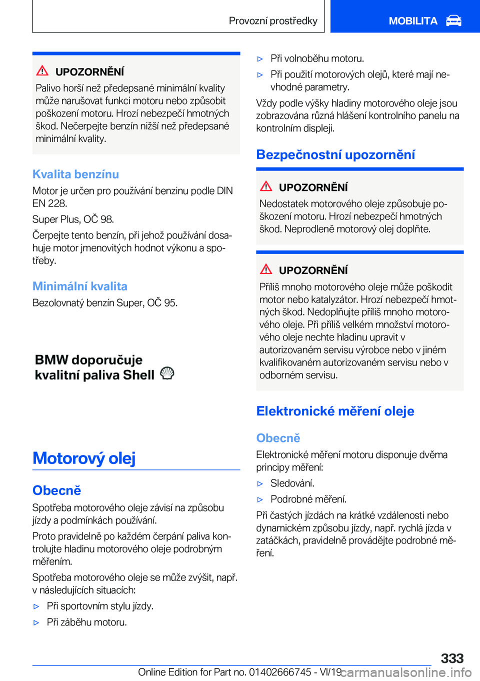 BMW M5 2020  Návod na použití (in Czech) �U�P�O�Z�O�R�N�Ě�N�