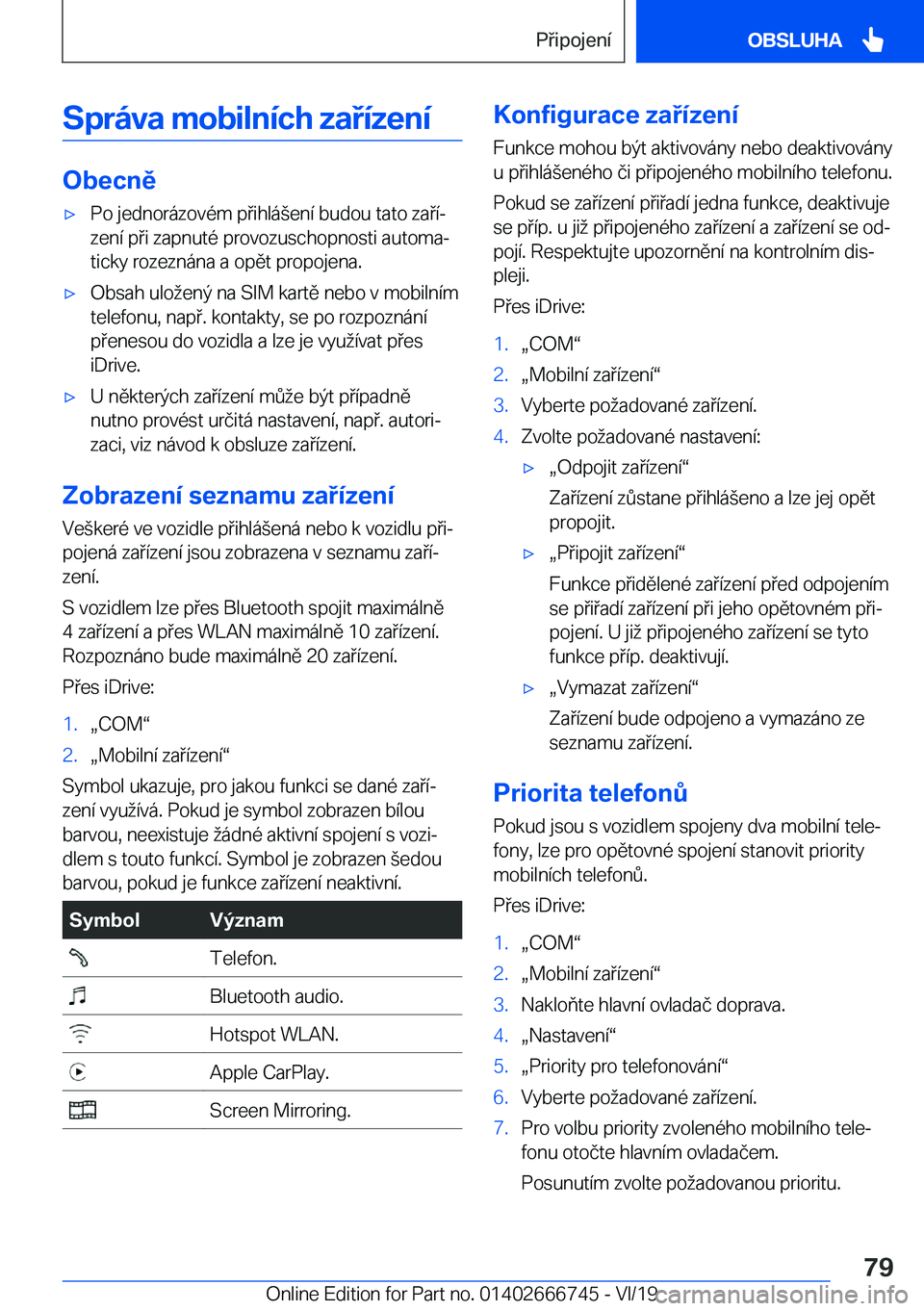 BMW M5 2020  Návod na použití (in Czech) �S�p�r�