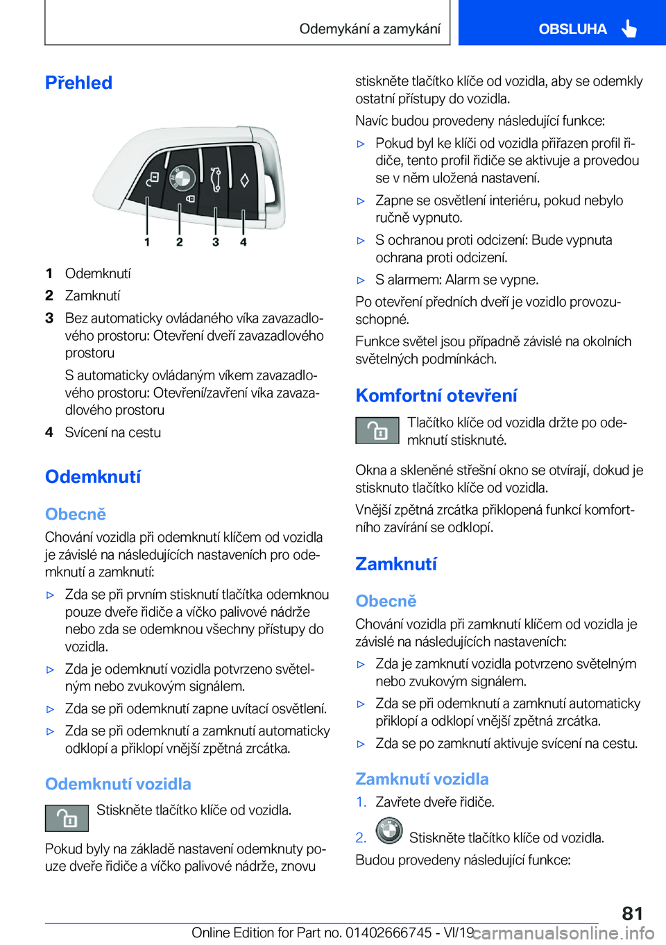 BMW M5 2020  Návod na použití (in Czech) �P�e�h�l�e�d�1�O�d�e�m�k�n�u�t�