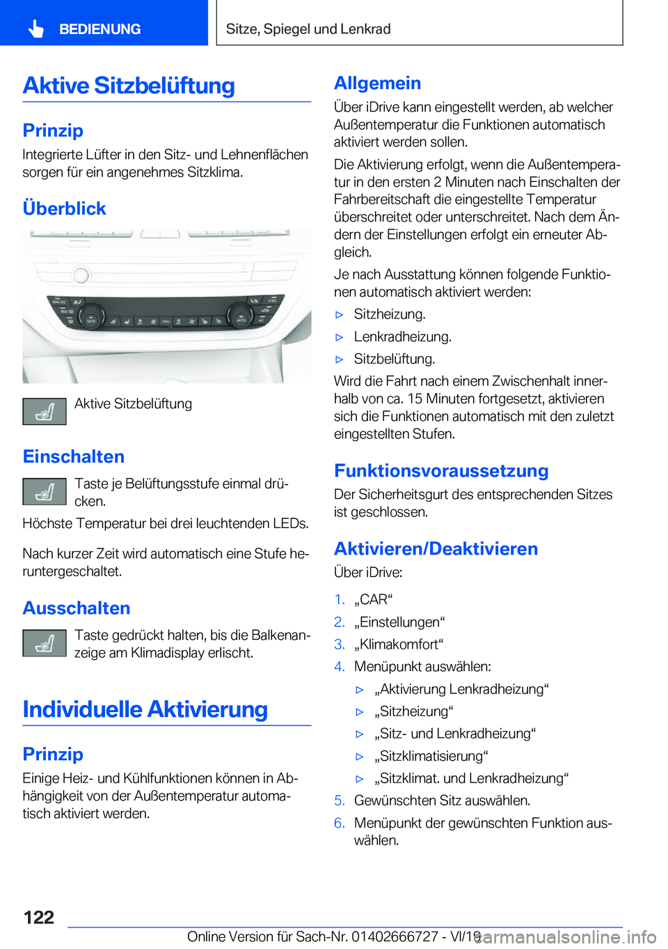 BMW M5 2020  Betriebsanleitungen (in German) �A�k�t�i�v�e��S�i�t�z�b�e�l�