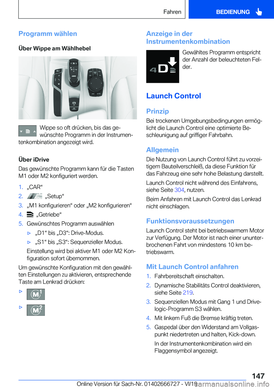 BMW M5 2020  Betriebsanleitungen (in German) �P�r�o�g�r�a�m�m��w�